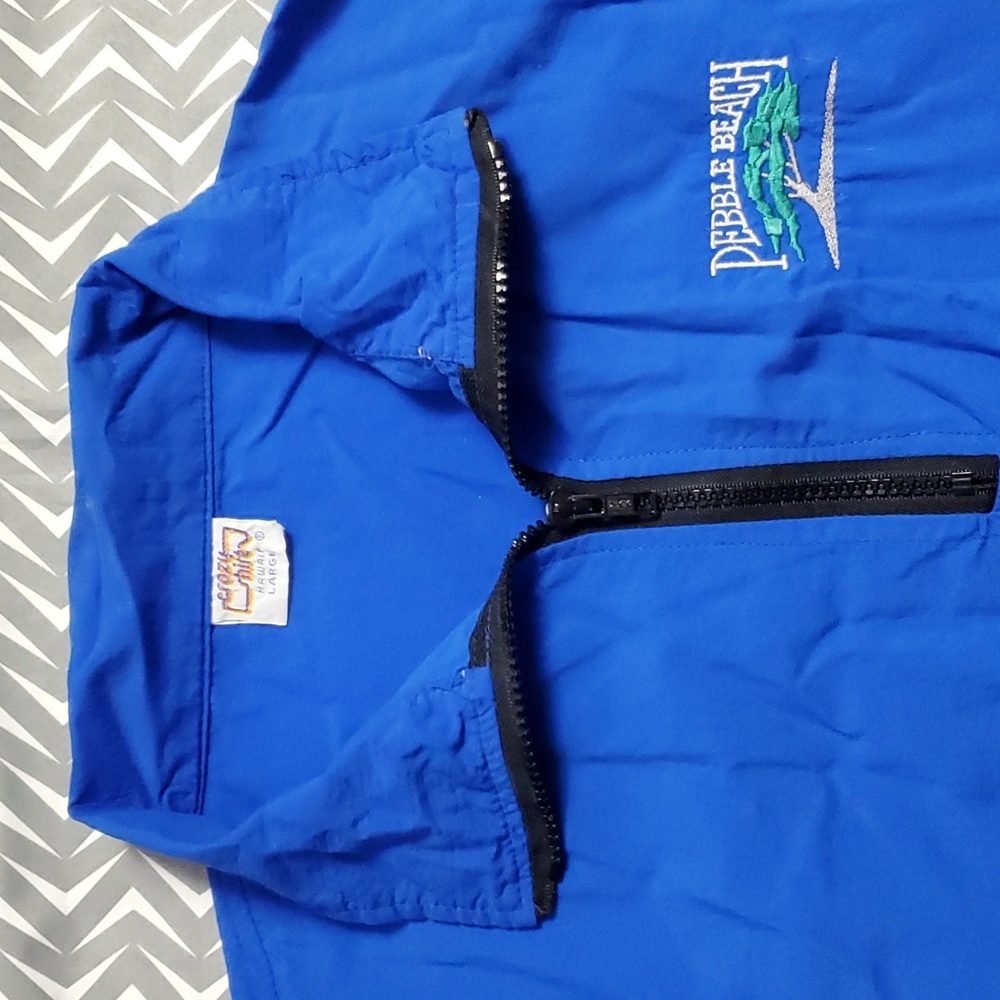 Crazy Shirts Pullover Nylon Jacket Lightweight Qtr Zip Pebble Beach Logo LG Golf - Picture 3 of 8